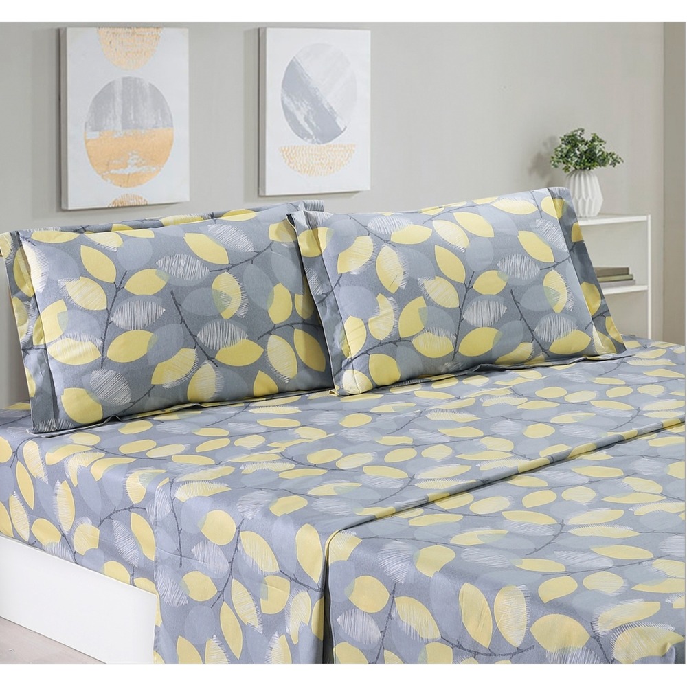 Woodgrove Yellow Green‎ Leaf 100% Cotton Sheet Set with Pillowcase King